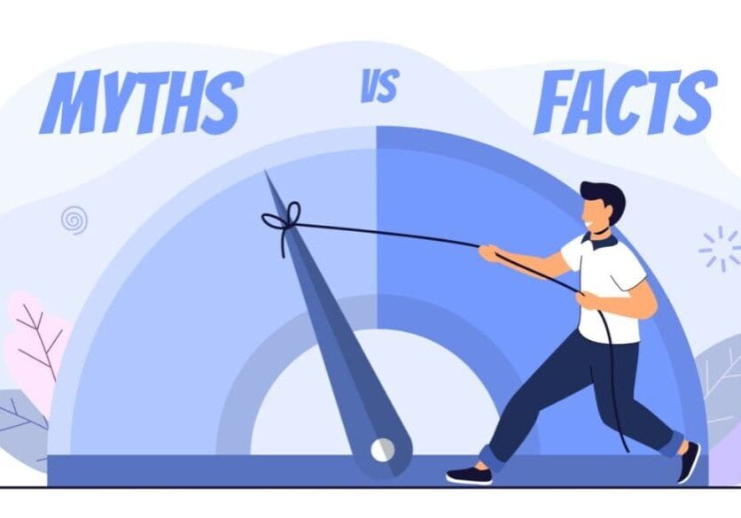 Myths versus facts illustration with a scale.